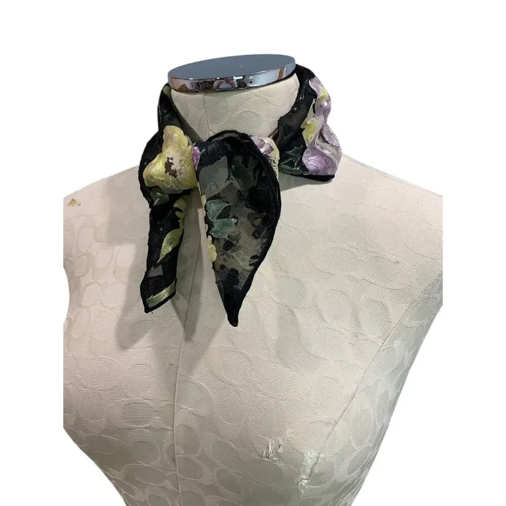 Vintage Floral Womens 19 Inch Square Scarf Textured Siky‎ Sheer
